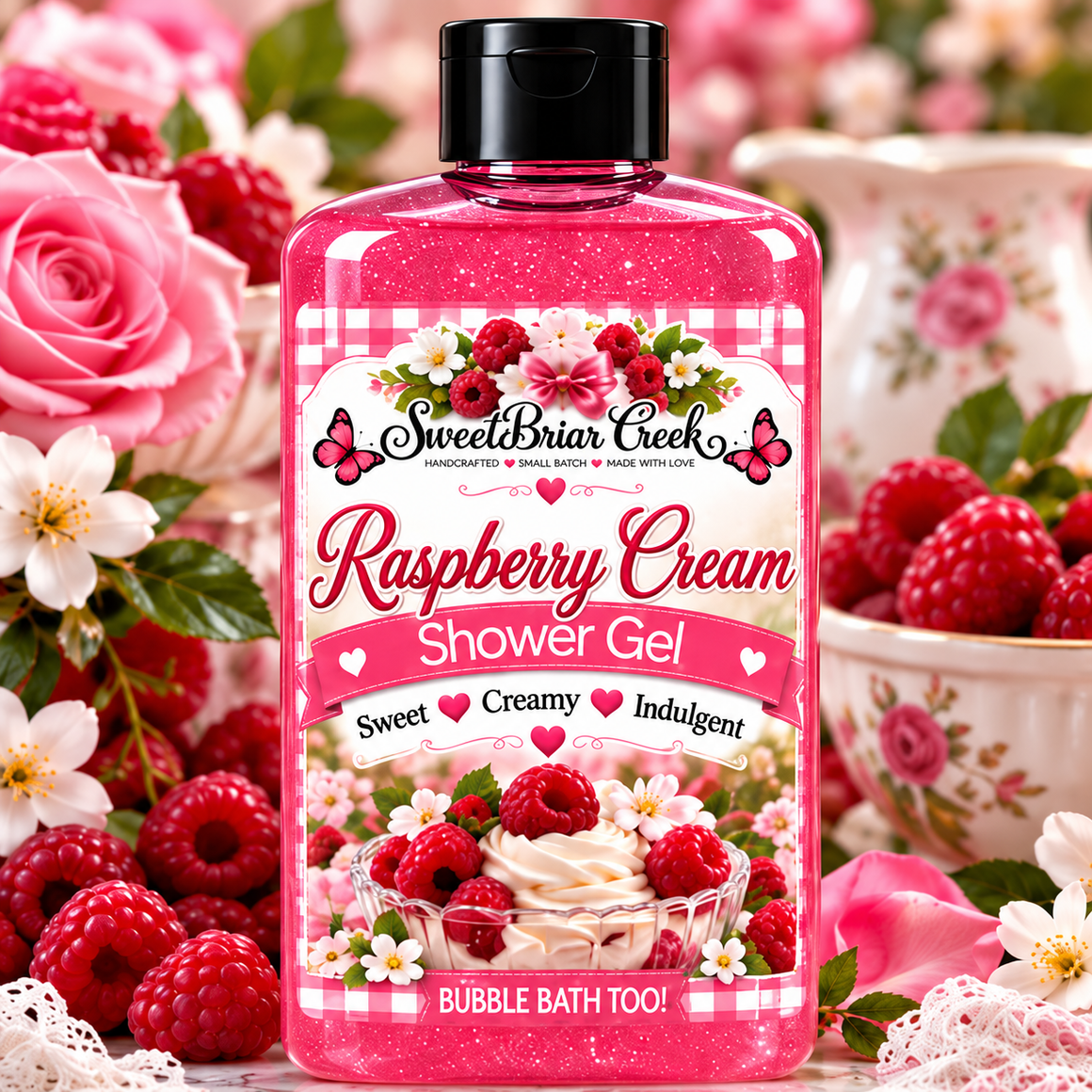 Raspberry Cream Shower Gel + Bubble Bath